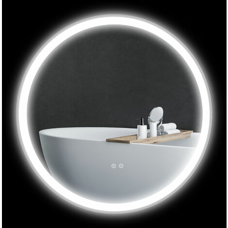 Kleankin – Miroir lumineux de salle de bain Ø 80 cm – Éclairage LED 3 couleurs – Interrupteur tactile – Système antibuée – IP44
