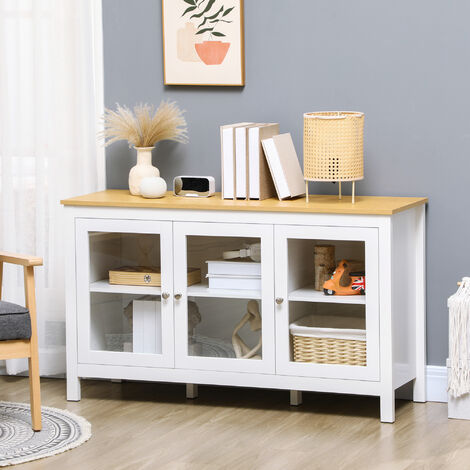 Buffet Rangement HOMCOM 120x40x70 Cm - Noir Et Bois Clair, 3 Portes, 2 étagères Réglables, 50 Kg Max