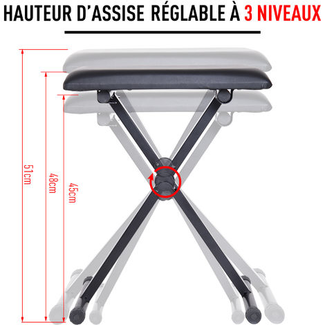 HOMCOM Tabouret banquette réglable pliable pour piano et clavier acier  revêtement synthétique noir