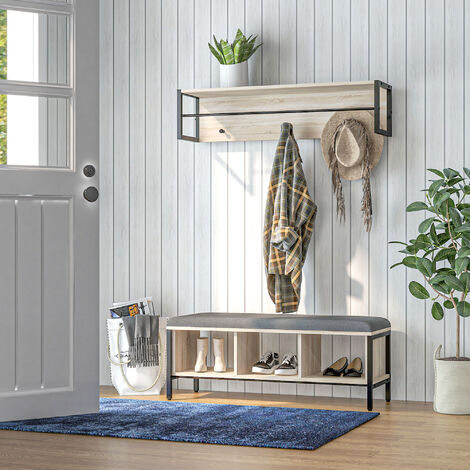 Lot De 2 Porte-manteaux Muraux DETROIT - 5 Patères Chacun - Design Industriel Bois Et Métal