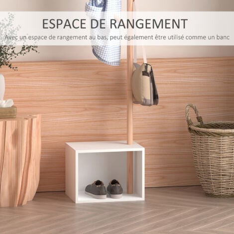 HOMCOM Meuble rangement porte-manteaux 2 en 1 design contemporain cosy dim. 40L x 30l x 180H cm MDF blanc bois massif bambou