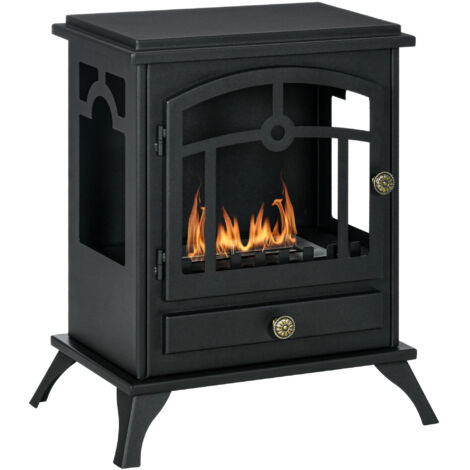 Homcom – Cheminée bioéthanol sur pied 1 brûleur 1,2 L – Acier inoxydable noir – Dimensions 45L x 28l x 54H cm – Couvre 20-25 m²