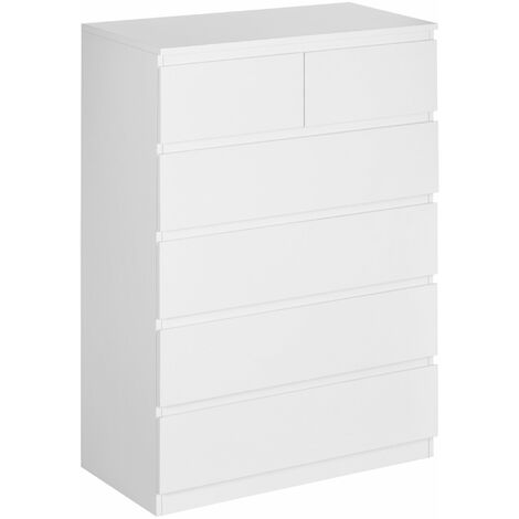 Homcom – Commode 6 tiroirs contemporaine 80L x 39l x 115H cm – Panneaux de particules – Poignées invisibles – Dispositif anti-basculement inclus