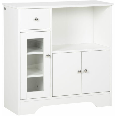 Homcom – Buffet de cuisine blanc avec porte en verre – Tiroir et étagères réglables – Dimensions 80 x 30 x 82 cm – Meuble de rangement moderne (1/5)