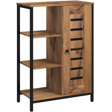 Kleankin – Meuble de salle de bain sur pied – Rangement design industriel en acier – 3 étagères ouvertes – Placard à 2 niveaux – 60 x 30 x 85 cm – Marron rustique