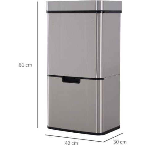 Poubelle automatique détecteur de mouvement poubelle tri selectif 3 bacs capacité totale 72L acier inox. brossé
