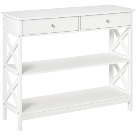 Homcom – Console néo-rétro 2 tiroirs 2 étagères – MDF blanc – Dimensions 100L x 30l x 80H cm – Meuble compact pour petits espaces