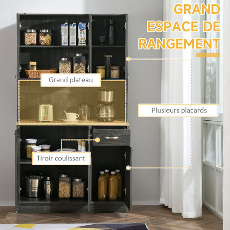 HOMCOM Armoire de cuisine contemporaine multi-rangement 4 portes tiroir  coulissant et grand plateau dim. 74L
