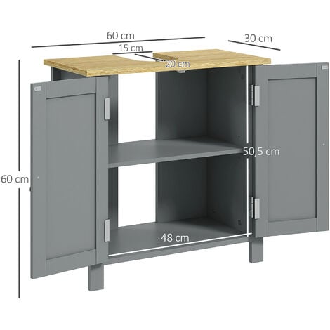 Meuble salle de bain sur pied - meuble sous-vasque - 2 portes, étagère - MDF panneaux aspect bois clair gris