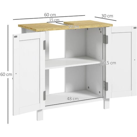 Meuble salle de bain sur pied - meuble sous-vasque - 2 portes, étagère - MDF panneaux aspect bois clair blanc