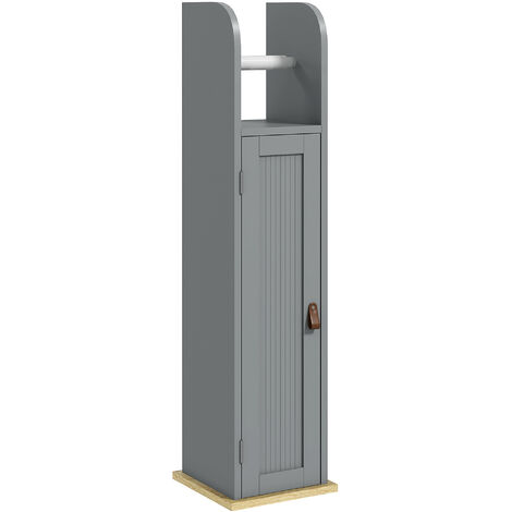 Kleankin – Porte-papier toilette avec armoire et étagères – MDF gris – Dimensions 20x20x80 cm – Sortie papier pratique pour gain de place