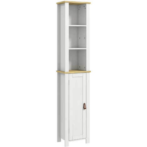 Kleankin – Meuble colonne de salle de bain blanc – 3 étagères ouvertes – Placard réglable – Dimensions 34x23x165cm – MDF et panneau de particules