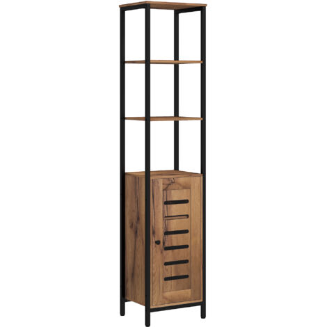 Kleankin – Colonne de salle de bain 3 étagères – Dimensions 37L x 30P x 167H cm – Acier noir aspect bois – Porte ajourée pour circulation d'air (1/5)