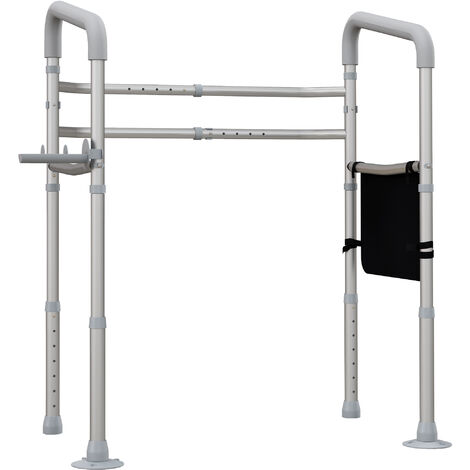 Homcom – Cadre de sécurité pour toilettes réglable – Barres d'appui rembourrées – Aluminium et EVA gris – Charge maximale 136 kg