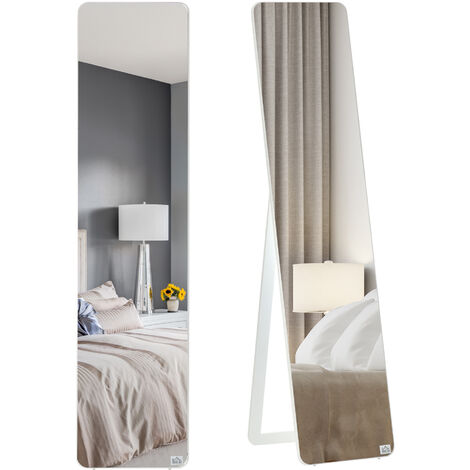 Homcom – Miroir sur pied et mural rectangulaire 37L x 43P x 156H cm – Verre anti-éclat – Cadre en MDF blanc – Installation murale ou sur pied (1/5)