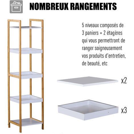 Étagère Salle De Bain Bambou HOMCOM 3 Niveaux - Murale Ou Sur Pied - Naturel