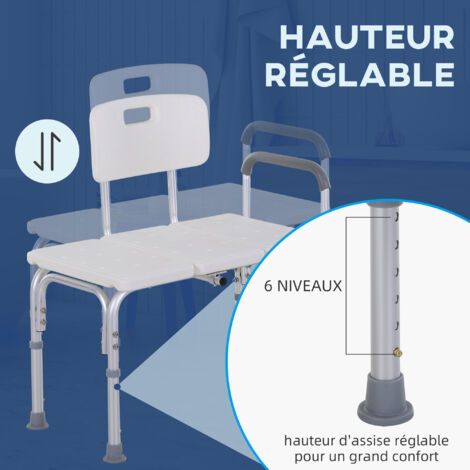 Chaise De Douche Réglable HOMCOM - Siège Ergonomique, Charge Max 135 Kg
