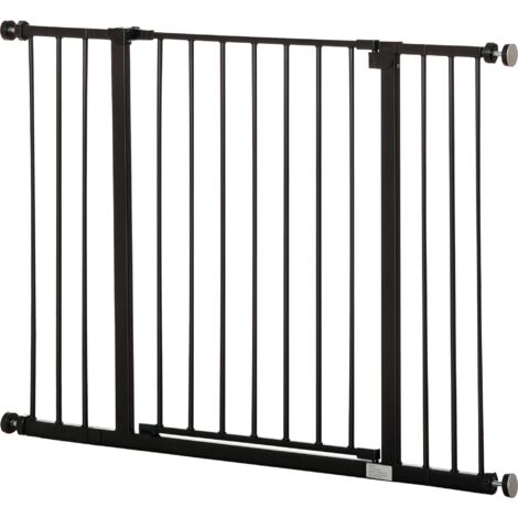 Pawhut – Barrière de sécurité réglable 76-107 cm – Fixation par pression sans perçage – Métal et plastique noir – Système d'ouverture à une main - 76-107l