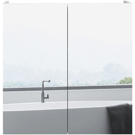 Kleankin – Armoire murale salle de bain – 3 niveaux étagère réglable – 2 portes en verre – Dimensions 60x15x60cm – Blanc (1/5)