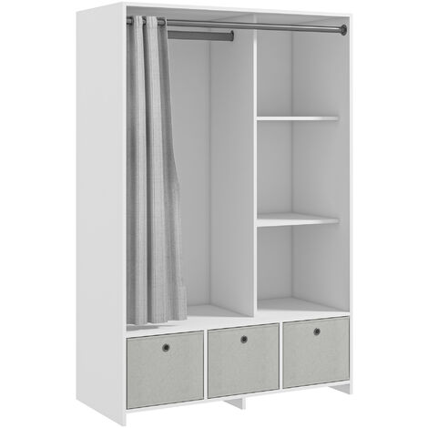 Homcom – Vestiaire d'entrée 3 niches, 3 tiroirs en tissu – Panneaux blanc polyester lin gris clair – Dimensions 105L x 48l x 160H cm