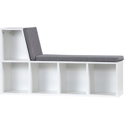 Bibliothèque banc 2 en 1 design contemporain 5 casiers 2 coussins fournis 108L x 30l x 60H cm blanc gris chiné