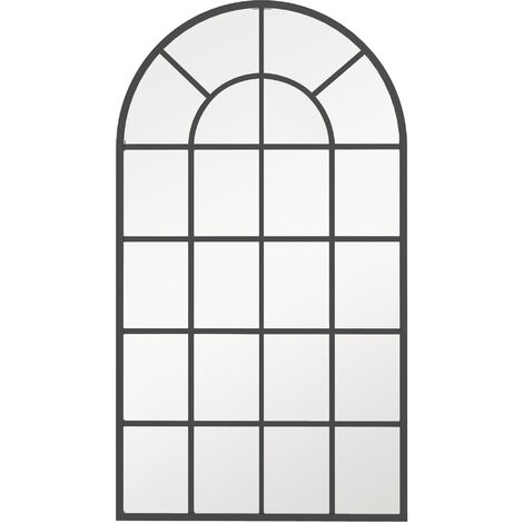 Homcom – Miroir mural verrière noir 62L x 110H cm – Verre 3 mm – Design arrondi pour agrandir visuellement l'espace – Accrochage facile