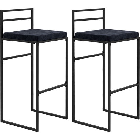 Homcom – Lot de 2 tabourets de bar en velours noir – Hauteur d'assise 74 cm – Structure en acier robuste – Repose-pieds moderne