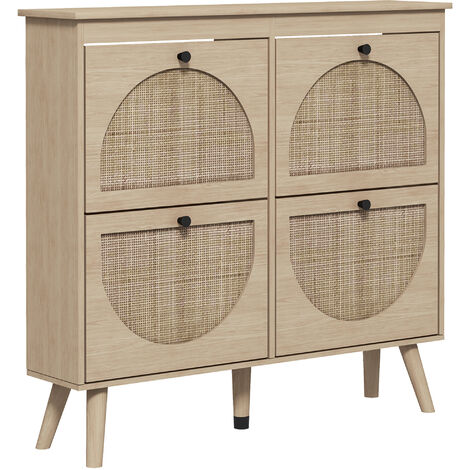Homcom – Meuble à chaussures vintage 105x24x97,5 cm – 4 tiroirs abattants – Panneau de particules – Capacité 20 paires – Système anti-basculement