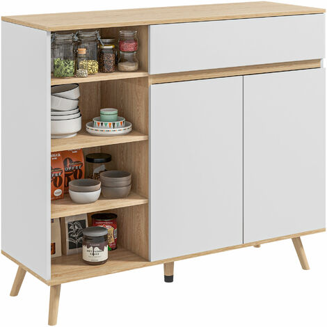 Homcom – Buffet scandinave blanc 119x40x102cm – Meuble rangement avec tiroir et étagères réglables – Panneau MDF résistant à l'eau (1/5)