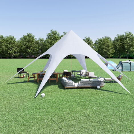 Tente de jardin XXL en étoile bâche anti-pluie voile d'ombrage toile de camping 10L x 10l x 4H m polyester haute densité 210D imperméable bleu clair