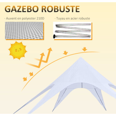 Tente de jardin XXL en étoile bâche anti-pluie voile d'ombrage toile de camping 10L x 10l x 4H m polyester haute densité 210D imperméable bleu clair