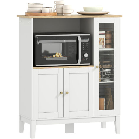 Homcom – Buffet classique chic 3 portes 3 étagères – Niche pour petit électroménager – MDF blanc aspect chêne clair – Dimensions 80L x 35l x 97H cm (1/5)