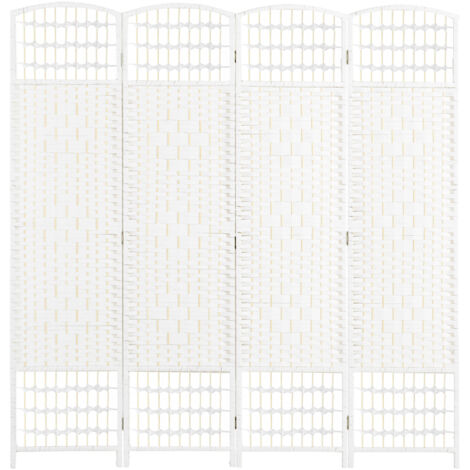 Homcom – Paravent intérieur pliable 4 panneaux – Structure en bois massif – Dimensions 160x170cm – Couleur blanche – Pour espaces intimes