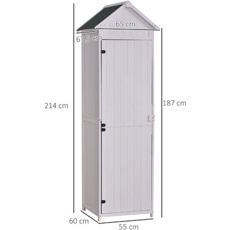 Armoire abri de jardin remise pour outils 3 étagères porte loquet toit pente bitumé 68L x 65l x 214H cm pin massif traité blanc