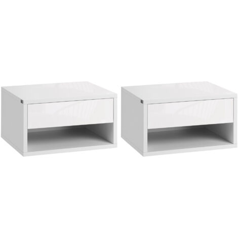 Homcom – Lot de 2 tables de nuit murales avec tiroirs coulissants – Dimensions 37L x 32l x 21H cm – Panneaux en blanc