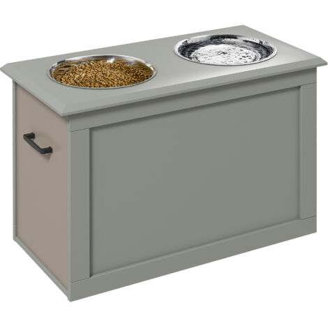 Pawhut – Porte-gamelles surélevé pour chien et chat – 2 gamelles en acier inox – Dimensions 60L x 30I x 41H cm – Rangement intégré et poignées