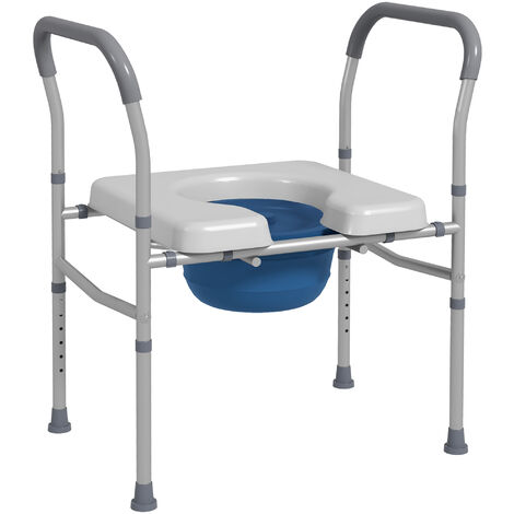 Homcom – Chaise de douche réglable avec seau amovible – Antidérapante – Aluminium et PVC gris – Charge max 136 kg – 6 hauteurs ajustables
