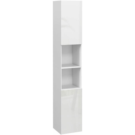 Kleankin – Colonne de salle de bain blanche – 2 portes avec étagères et 2 niches – Panneau de particules – Montage facile et sécurisé