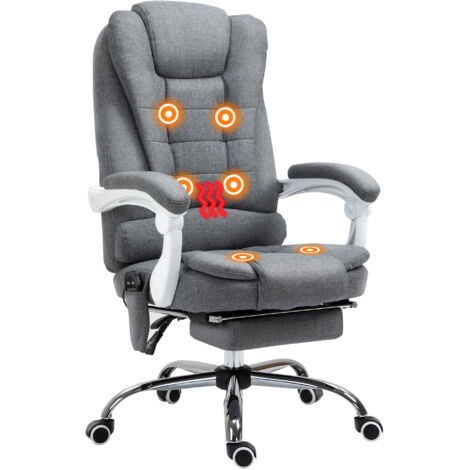 Vinsetto – Fauteuil de bureau ergonomique massant et chauffant – Dossier inclinable 90-135° – Pivotant 360° – Rembourrage mousse haute densité – Gris