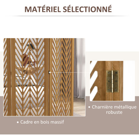 Paravent 3 Panneaux Style Japonais - Bois Riz Brun 175x132cm - Déco Intérieur