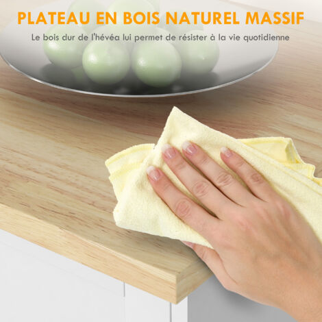 Desserte De Cuisine HOMCOM - 2 Placards, Tiroir, Casier à Bouteilles - MDF Blanc Et Plateau Bois - Roulettes