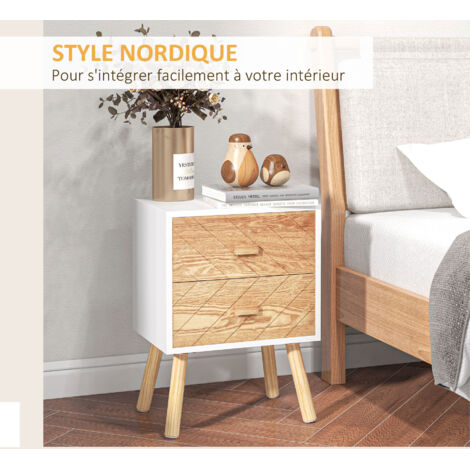 HOMCOM Lot De 2 Tables De Chevet Blanches - 2 Tiroirs Et Étagères Ouvertes, Style Moderne