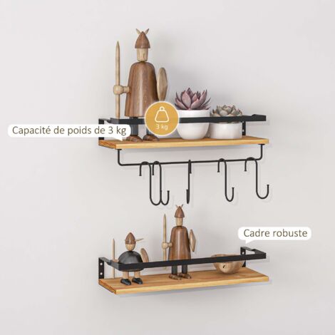 Support Mural Style Français 2 étagères, Porte-assiettes Et Tasses En Métal Et Bois, 38 Pouces