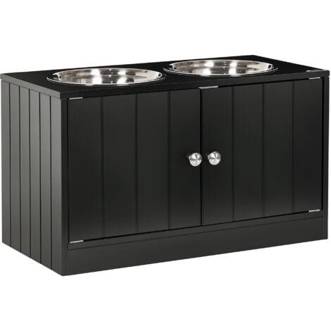 Gamelles chiens surélevées - PawHut - double chien chat 2 bols acier inox inclus meuble - bois - 60x30x35,5cm - noir