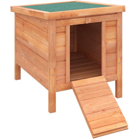 Clapier de sol niche enclos pour lapin porte rampe verrouillable 2 en 1 toit ouvrant bitumé bois sapin pré-huilé