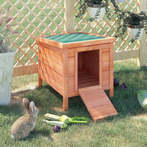 Clapier de sol niche enclos pour lapin porte rampe verrouillable 2 en 1 toit ouvrant bitumé bois sapin pré-huilé
