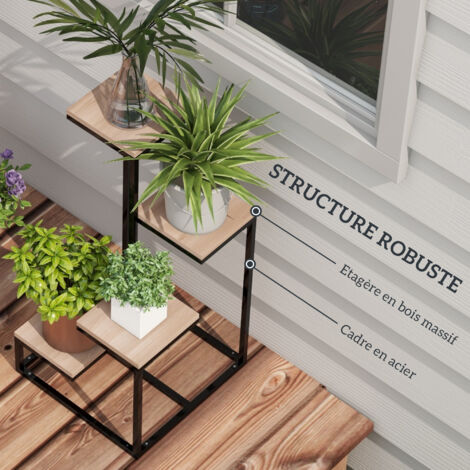Outsunny Étagère à Fleurs Support Plantes Intérieur Supports De Pots Porte Plante 3 Niveaux Pliable Bois De Sapin 80 X 37 X 93 Cm Charge Max. 50 Kg Pour Intérieur, Cour, Terrasse, Balcon