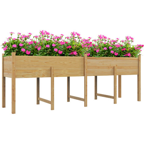 Outsunny – Jardinière surélevée en bois de sapin 225x55x80cm – Bac à potager avec feutre de drainage – Charge max. 100 kg – Design rectangulaire (1/5)