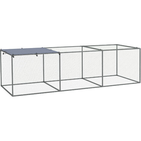 Pawhut – Cage parc enclos poulailler 2,96L x 1L x 0,8H m – Espace couvert avec toit verrouillable – Acier gris vert pour 4 poules