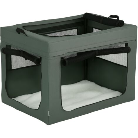 Sac de transport pliable pour chien chat - 2 poignées, 3 portes - dim. 89L x 62l x 62H cm - acier polyester gris